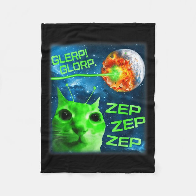 Glerp Glorp Funny Alien Cat Brainrot Meme  Fleece Blanket (Front)