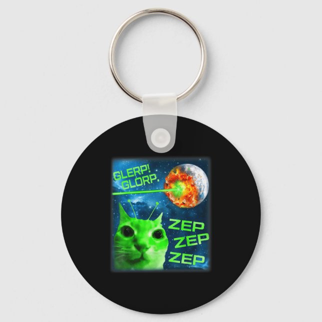 Glerp Glorp Funny Alien Cat Brainrot Meme  Key Ring (Front)