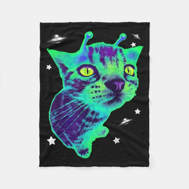 Glerp Glorp Funny Alien Cat Meme Gnarp Cat Silly A Fleece Blanket (Front)