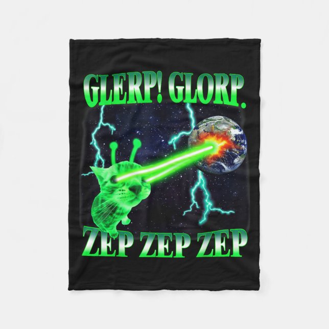 Glerp Glorp Funny Alien Cat Meme Gnarp Cat Silly A Fleece Blanket (Front)