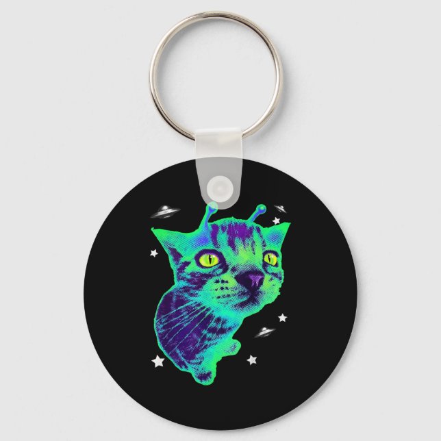 Glerp Glorp Funny Alien Cat Meme Gnarp Cat Silly A Key Ring (Front)