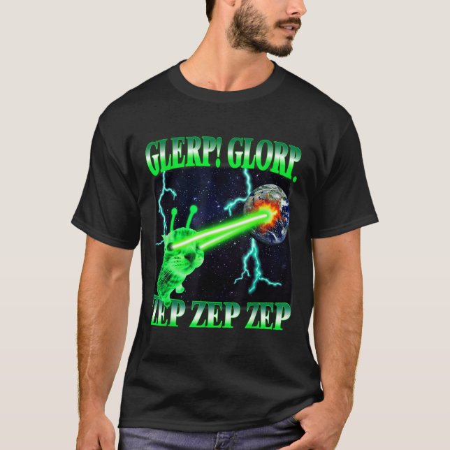 Glerp Glorp Funny Alien Cat Meme Gnarp Cat Silly A T-Shirt (Front)