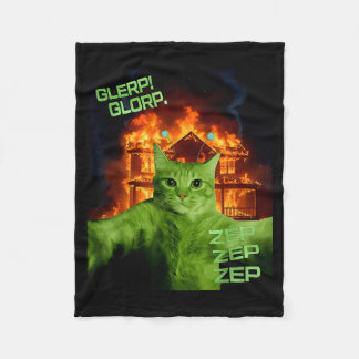 Glerp Glorp Funny Alien Cat Meme Space Cat Humour Fleece Blanket