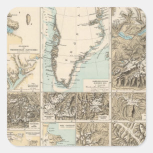 Gletscherkarte - Glacier Atlas Map Square Sticker