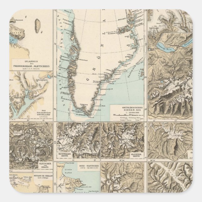 Gletscherkarte - Glacier Atlas Map Square Sticker (Front)
