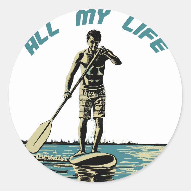 Glide, ride and surf on sup paddle board classic round sticker (Front)