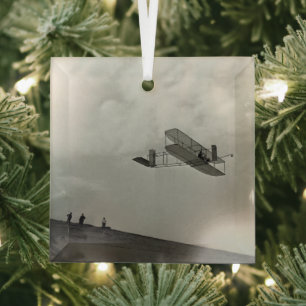 Glider Test Flight Aviation Wright Brothers Glass Tree Decoration