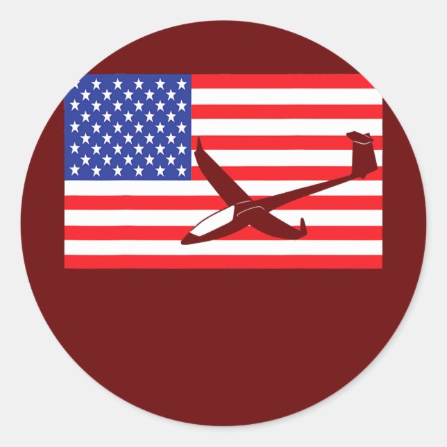 Gliding Aeroplanes USA American Flag Pilot Glider Classic Round Sticker (Front)