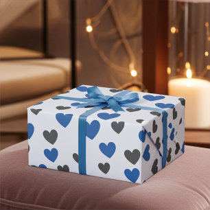 Gliding Hearts - Blue and Grey  Wrapping Paper