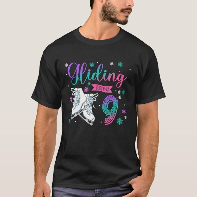 Gliding Into 9 Years Old Figure Ice Skate 9th Birt T-Shirt (Front)