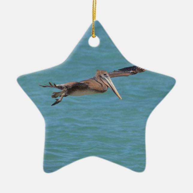 Gliding Pelican Ceramic Tree Decoration (Front)