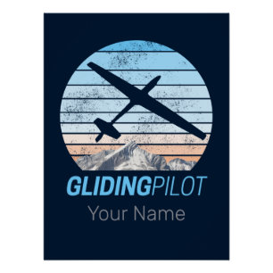 Gliding Pilot Vintage Aviator Sunset Airplane Poster