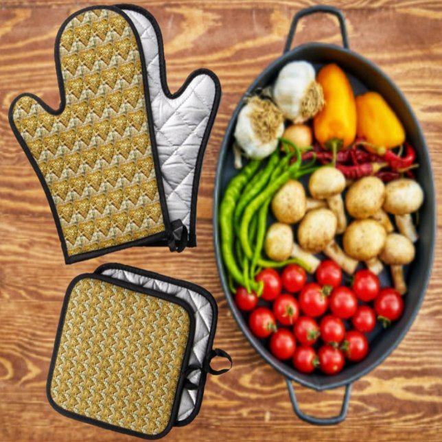 Glimmer Of Love Oven Mitt & Pot Holder Set (Elegant looking, Oven Mitt & Pot Holder Set, for your kitchen!)