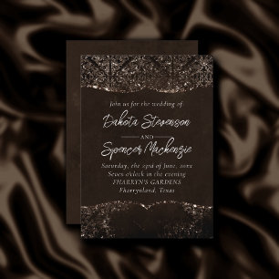 Glimmering Bronze Grunge   Gorgeous Brown Damask Invitation