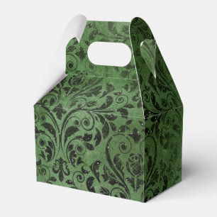 Glimmering Forest Green and Black Vintage Damask Favour Box