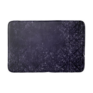 Glimmering Indigo Grunge   Midnight Purple Damask Bath Mat