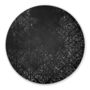 Glimmering Onyx Grunge   Black Silver Glam Damask Ceramic Knob