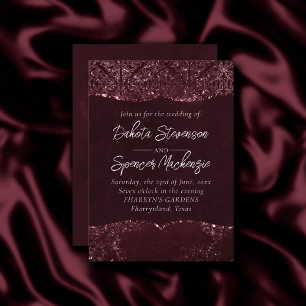 Glimmering Wine Grunge   Sangria Bordeaux Damask Invitation