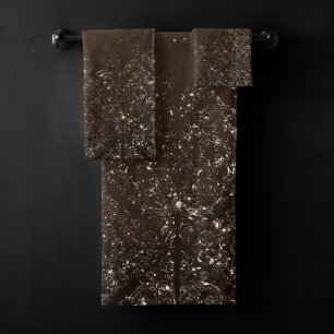 Glimmery Bronze Grunge   Rich Brown Glam Damask Bath Towel Set
