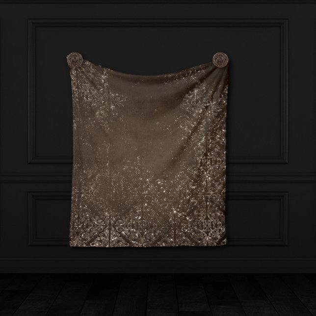 Glimmery Bronze Grunge | Rich Brown Glam Damask Fleece Blanket (Creator Uploaded)