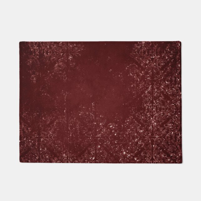 Glimmery Henna Grunge | Rich Blood Red Glam Damask Doormat (Front)