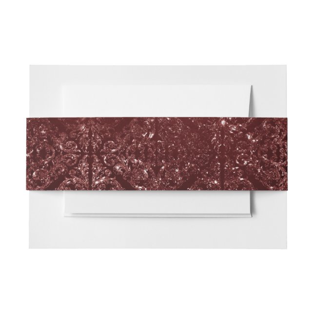 Glimmery Henna Grunge | Rich Blood Red Glam Damask Invitation Belly Band (Front Example)