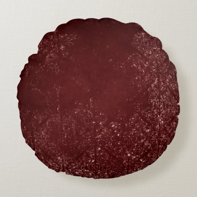 Glimmery Henna Grunge | Rich Blood Red Glam Damask Round Cushion (Front)