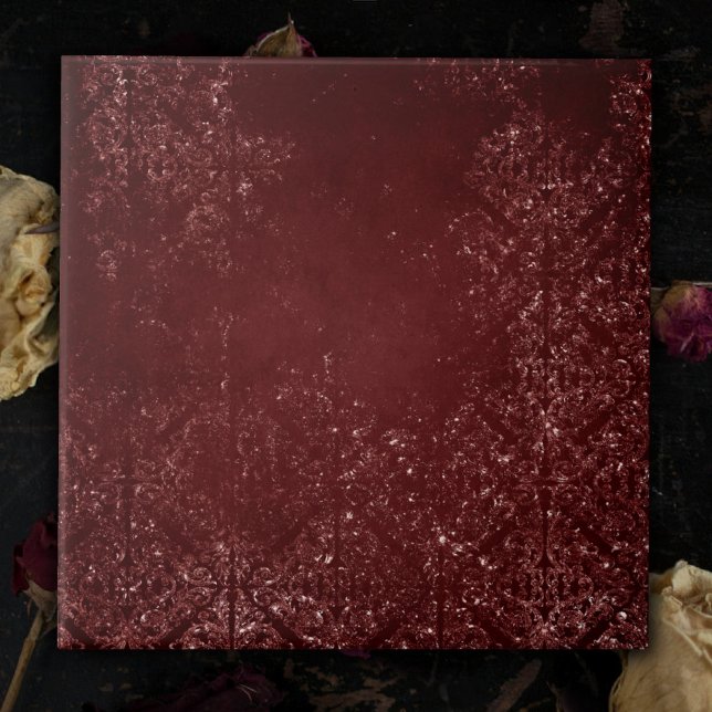 Glimmery Henna Grunge | Rich Blood Red Glam Damask Tile (Creator Uploaded)