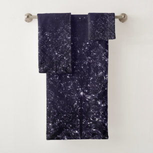 Glimmery Indigo Grunge Midnight Purple Damask Bath Towel Set