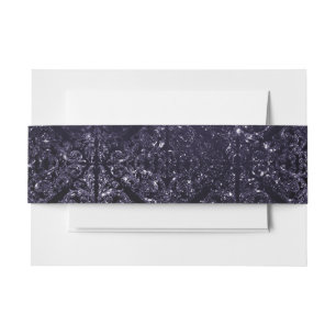 Glimmery Indigo Grunge   Midnight Purple Damask Invitation Belly Band