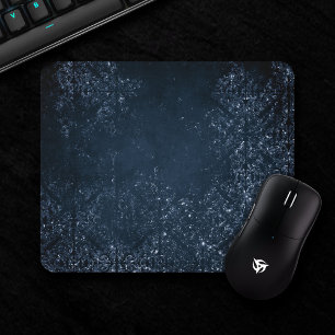 Glimmery Navy Grunge   Dark Sapphire Blue Damask Mouse Mat