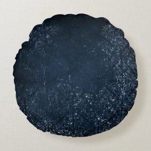 Glimmery Navy Grunge   Dark Sapphire Blue Damask Round Cushion