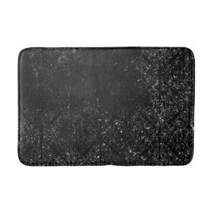 Glimmery Onyx Grunge   Silvery Black Glam Damask Bath Mat