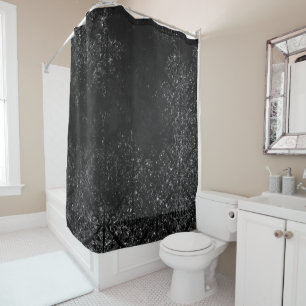 Glimmery Onyx Grunge   Silvery Black Glam Damask Shower Curtain