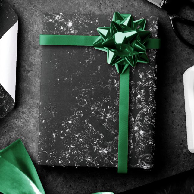 Glimmery Onyx Grunge | Silvery Black Glam Damask Wrapping Paper (Creator Uploaded)