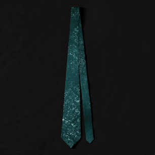 Glimmery Teal Damask   Rich Dark Green Grunge Glam Tie