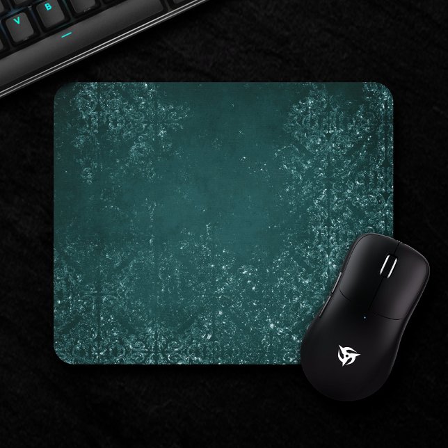 Glimmery Teal Grunge | Rich Dark Green Glam Damask Mouse Mat (Creator Uploaded)