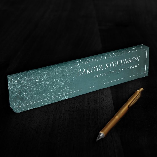 Glimmery Teal Grunge | Rich Dark Green Glam Damask Nameplate (Creator Uploaded)