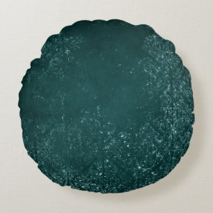 Glimmery Teal Grunge   Rich Dark Green Glam Damask Round Cushion