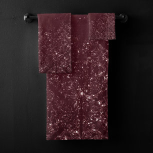 Glimmery Wine Grunge   Sangria Bordeaux Damask Bath Towel Set