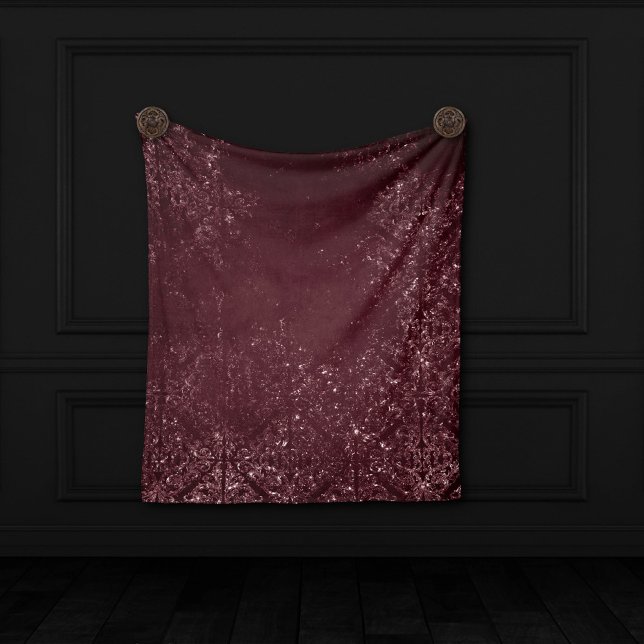 Glimmery Wine Grunge | Sangria Bordeaux Damask Fleece Blanket (Creator Uploaded)