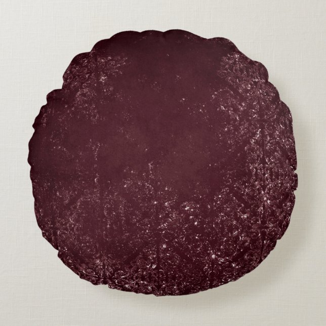 Glimmery Wine Grunge | Sangria Bordeaux Damask Round Cushion (Front)