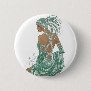 Glimpse of Elegance: Green Backless Dress Design 6 Cm Round Badge