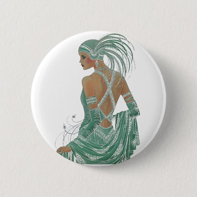 Glimpse of Elegance: Green Backless Dress Design 6 Cm Round Badge (Front)