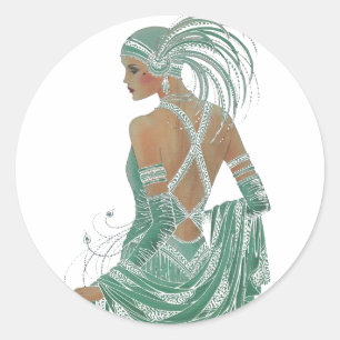 Glimpse of Elegance: Green Backless Dress Design Classic Round Sticker