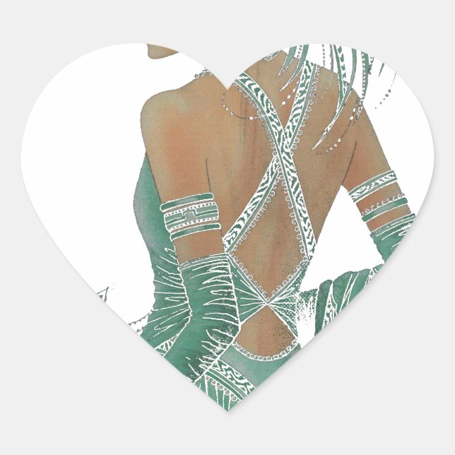 Glimpse of Elegance: Green Backless Dress Design Heart Sticker (Front)