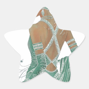 Glimpse of Elegance: Green Backless Dress Design Star Sticker