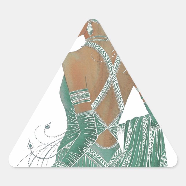 Glimpse of Elegance: Green Backless Dress Design Triangle Sticker (Front)