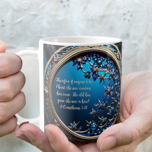 Glistening Blue With Gold Customisable Bible Verse Coffee Mug
