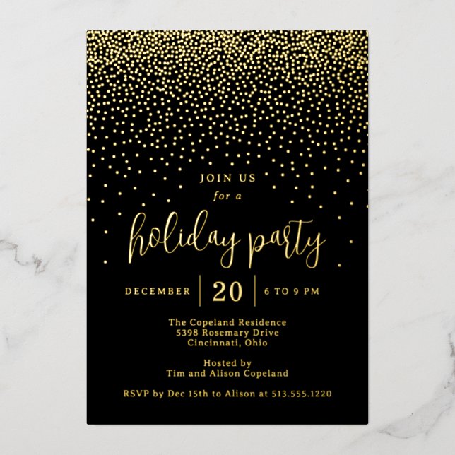Glistening Dots Foil Holiday Party Invitation (Front)